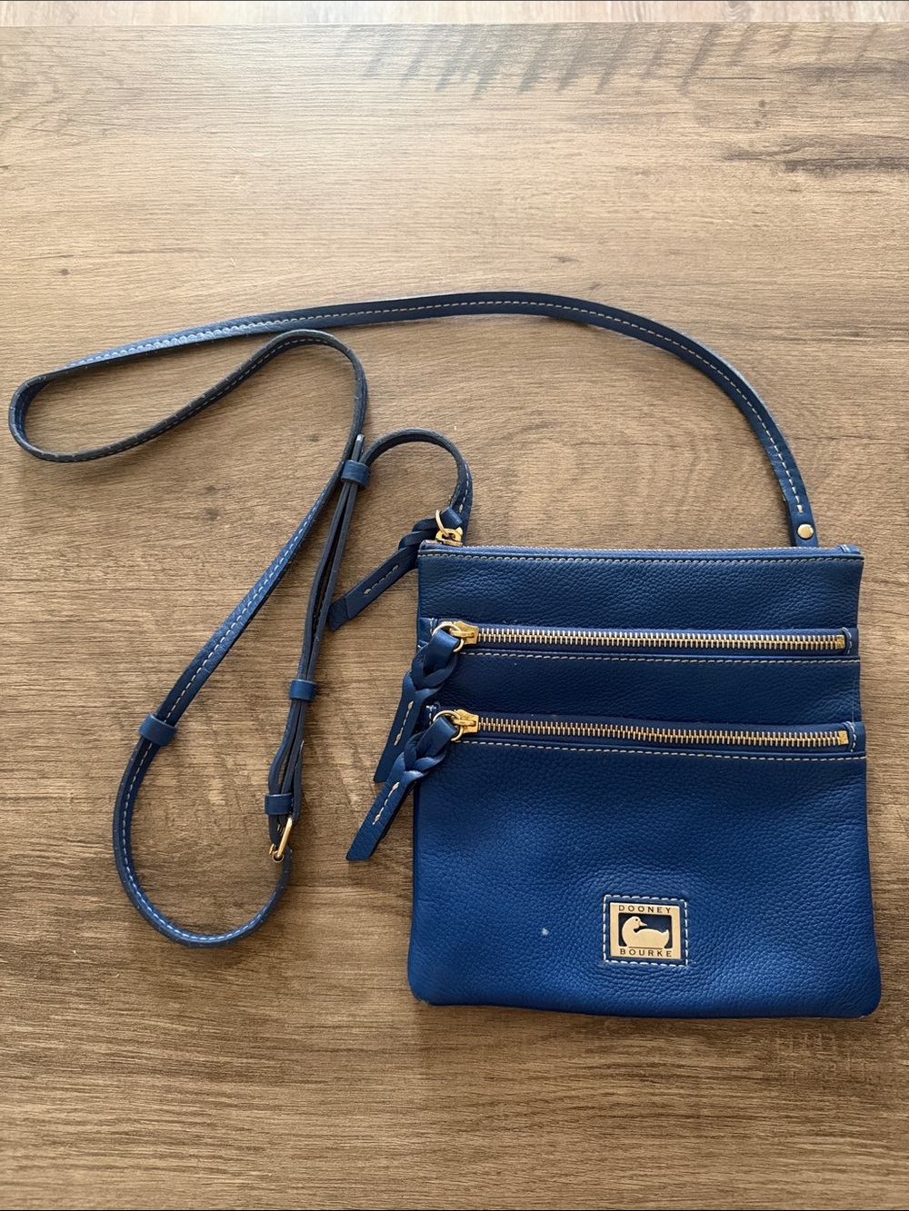 Dooney & Bourke Navy Pebbled Leather Double-Zip Crossbody
